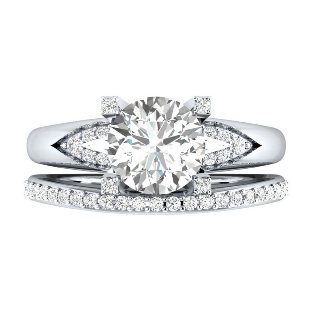 NEW 2PC/Set Round Diamond Engagement Ring 12 - Picture 2 of 5